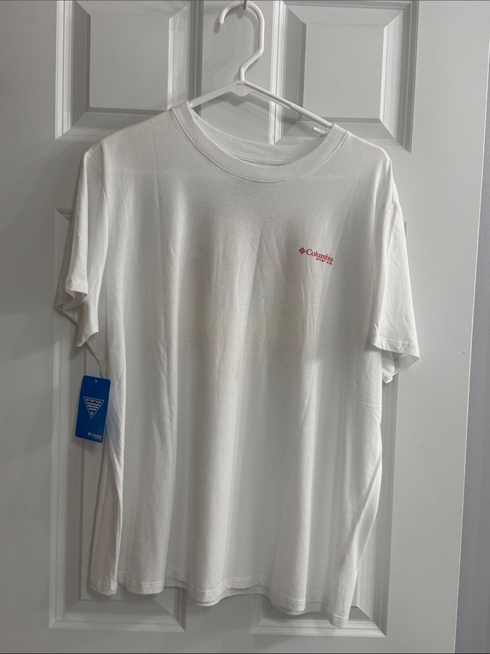 Columbia White Short-Sleeve Tee with Pink Logo NWT